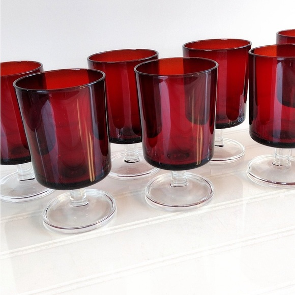 Vintage Dining Vintage Mid Century Modern Red Luminarc Wine Glasses